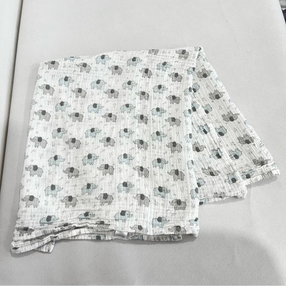 Modern Baby Other - Modern Baby Cotton Elephant Print Baby White Gray Teal Blanket Swaddle 44 X 33